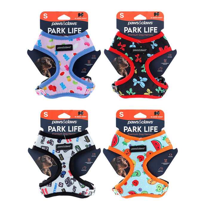 Paws & Claws PARK LIFE 3 PRINTED HARNESS SML 15-32CM DESIGNS