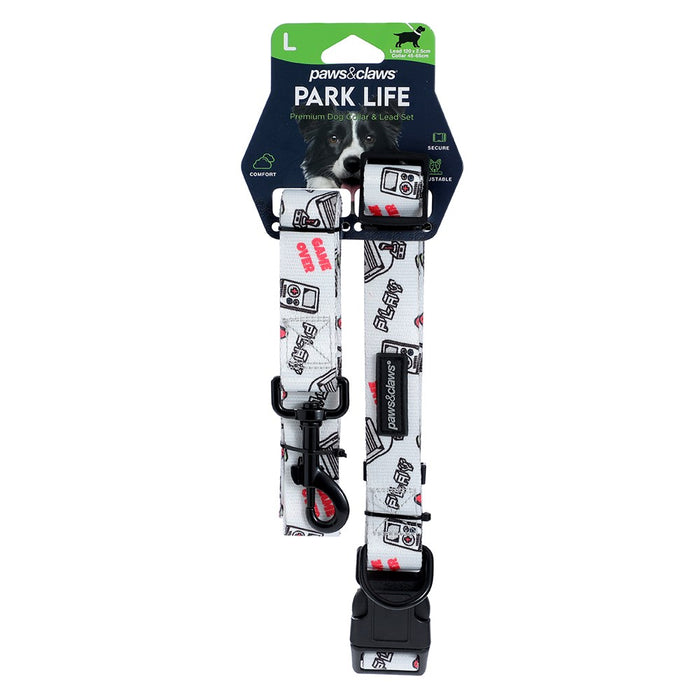 Paws & Claws PARK LIFE 3 COLLAR + LEAD SET LGE DESIGNS 120X2.5CM LEAD/45-65CM COLLAR