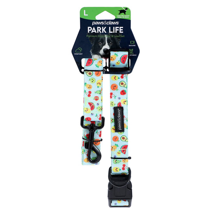 Paws & Claws PARK LIFE 3 COLLAR + LEAD SET LGE DESIGNS 120X2.5CM LEAD/45-65CM COLLAR