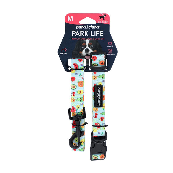 Paws & Claws PARK LIFE 3 COLLAR + LEAD SET MED DESIGNS 120X2CM LEAD/35-50CM COLLAR