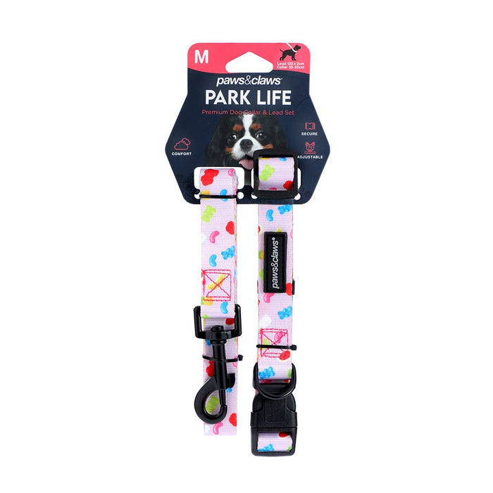 Paws & Claws PARK LIFE 3 COLLAR + LEAD SET MED DESIGNS 120X2CM LEAD/35-50CM COLLAR
