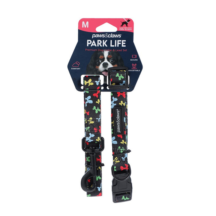 Paws & Claws PARK LIFE 3 COLLAR + LEAD SET MED DESIGNS 120X2CM LEAD/35-50CM COLLAR