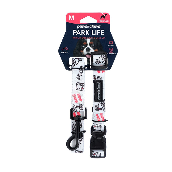 Paws & Claws PARK LIFE 3 COLLAR + LEAD SET MED DESIGNS 120X2CM LEAD/35-50CM COLLAR