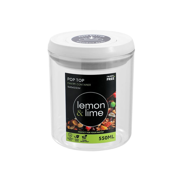 Lemon & Lime POP TOP PANTRY CONTAINER ROUND 550ML 10X10X12.5CM