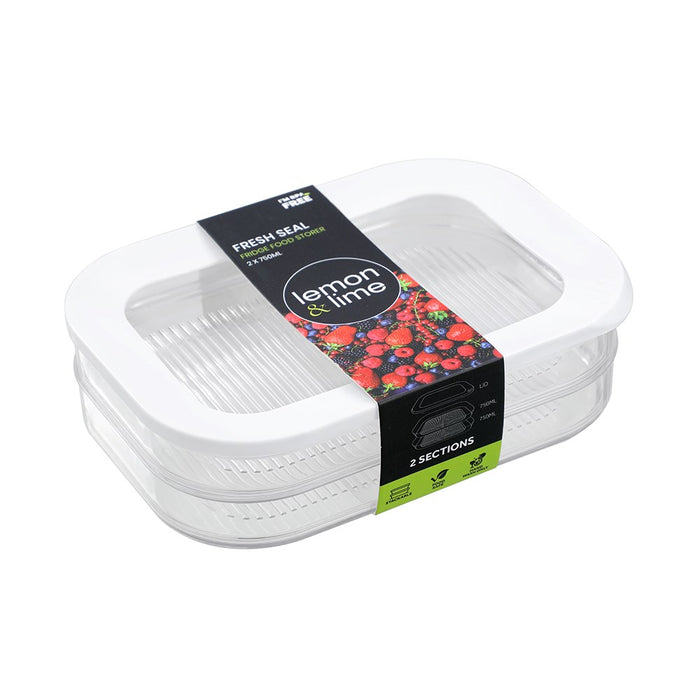 Lemon & Lime FRESH SEAL 2 SECTION FRIDGE FOOD STORER 2X750ML