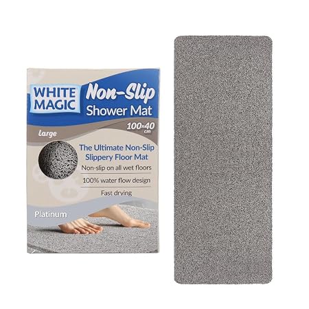 White Magic Non-Slip Shower Mat Large- Platinum