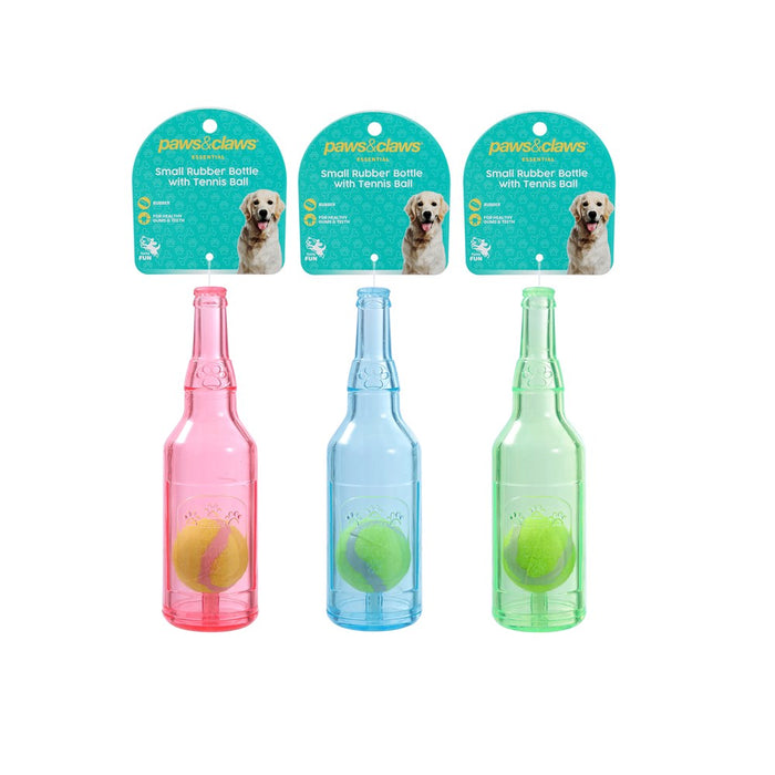 Paws & Claws TPR BOTTLE + TENNIS BALL SML 19.5X5.5CM COLOURS