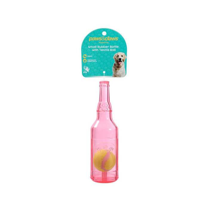 Paws & Claws TPR BOTTLE + TENNIS BALL SML 19.5X5.5CM COLOURS
