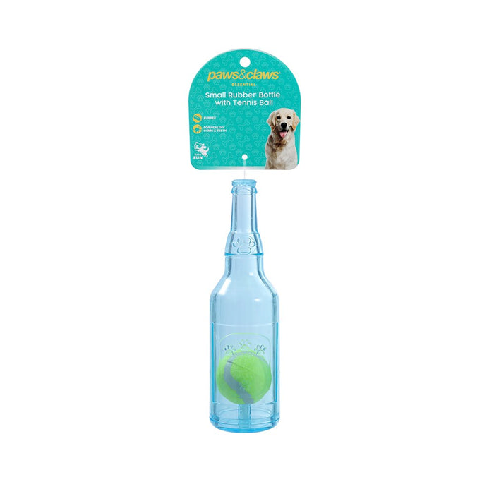 Paws & Claws TPR BOTTLE + TENNIS BALL SML 19.5X5.5CM COLOURS