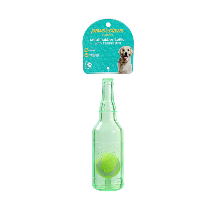 Paws & Claws TPR BOTTLE + TENNIS BALL SML 19.5X5.5CM COLOURS