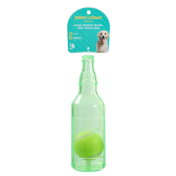 Paws & Claws TPR BOTTLE + TENNIS BALL LGE 25X7.5CM COLOURS
