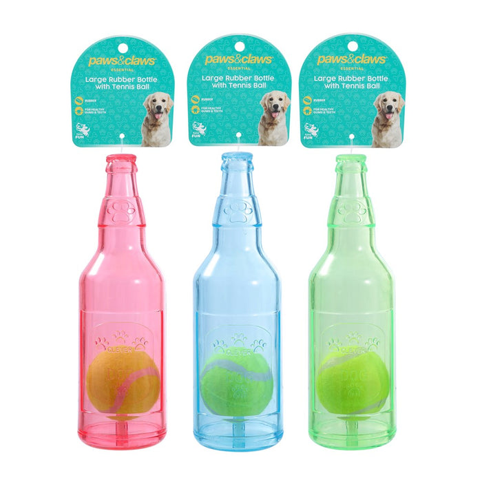 Paws & Claws TPR BOTTLE + TENNIS BALL LGE 25X7.5CM COLOURS