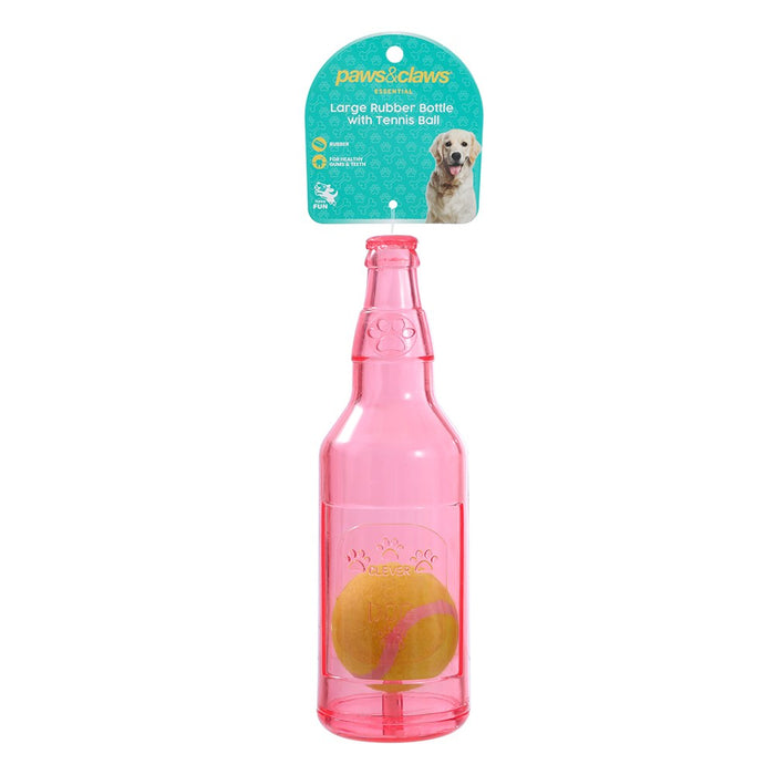 Paws & Claws TPR BOTTLE + TENNIS BALL LGE 25X7.5CM COLOURS
