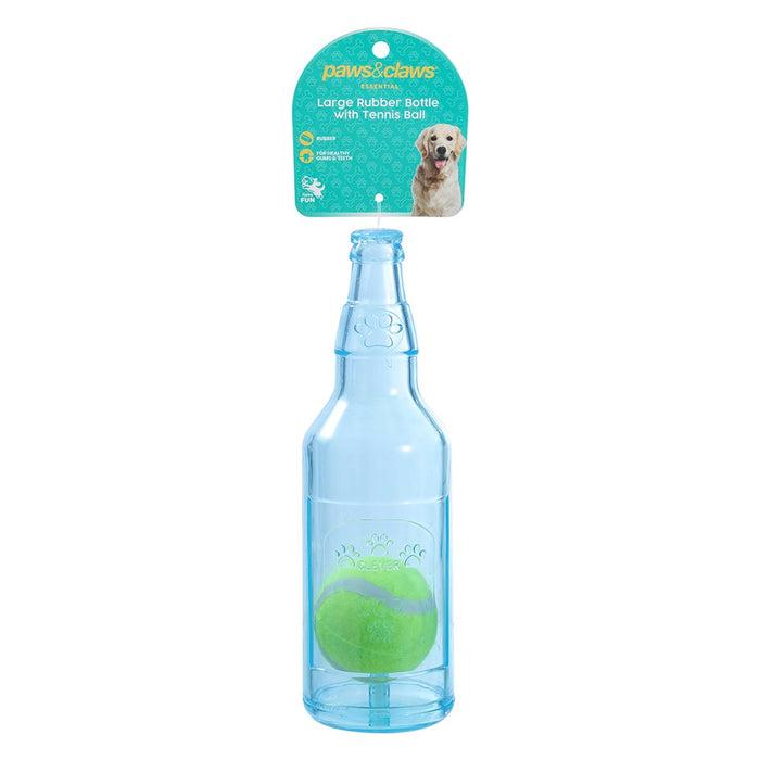 Paws & Claws TPR BOTTLE + TENNIS BALL LGE 25X7.5CM COLOURS