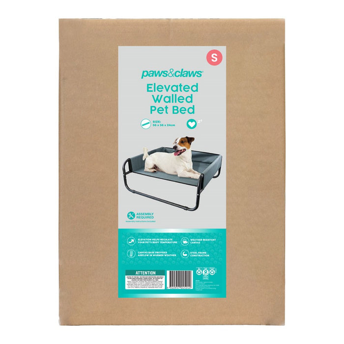 Paws & Claws ELEVATED WALLED PET BED SMALL 56X56X24CM