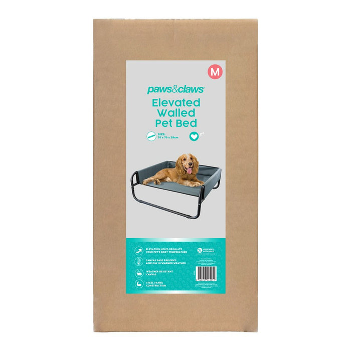 Paws & Claws ELEVATED WALLED PET BED MEDIUM 70X70X28CM