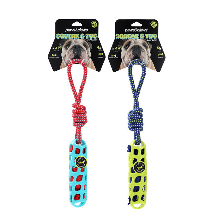 Paws & Claws SQUEAK & TUG BATON TUGGER TPR + ROPE 38.5X5X5CM