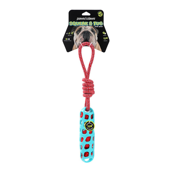 Paws & Claws SQUEAK & TUG BATON TUGGER TPR + ROPE 38.5X5X5CM