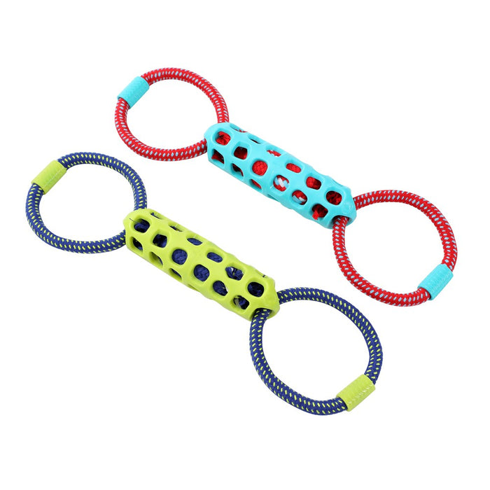Paws & Claws SQUEAK & TUG DOUBLE TUGGER TPR + ROPE 39X12X5CM COLS