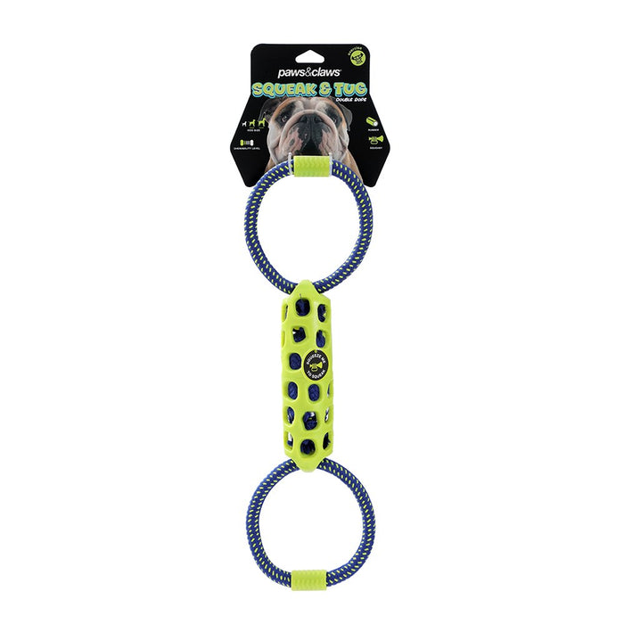 Paws & Claws SQUEAK & TUG DOUBLE TUGGER TPR + ROPE 39X12X5CM COLS