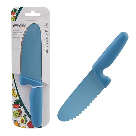 KID'S SAFETY KNIFE W/NON-STICK SERRATED BLADE BLUE