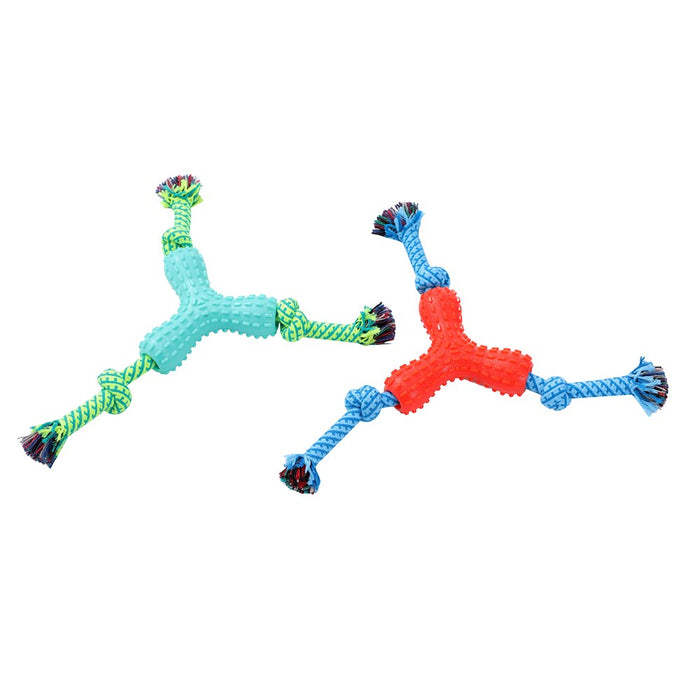 Paws & Claws TUG-O-MANIA RUBBER TRI-ROPE & TUGGER 55X1.7CM