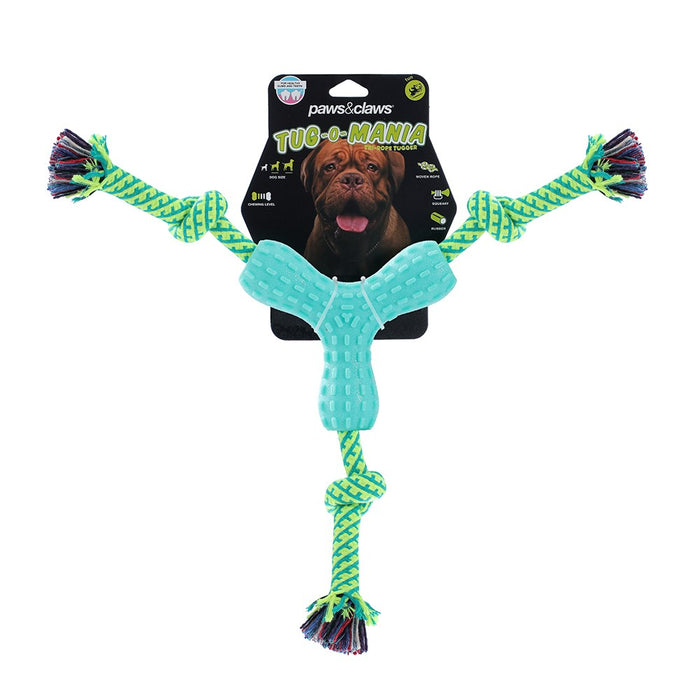 Paws & Claws TUG-O-MANIA RUBBER TRI-ROPE & TUGGER 55X1.7CM