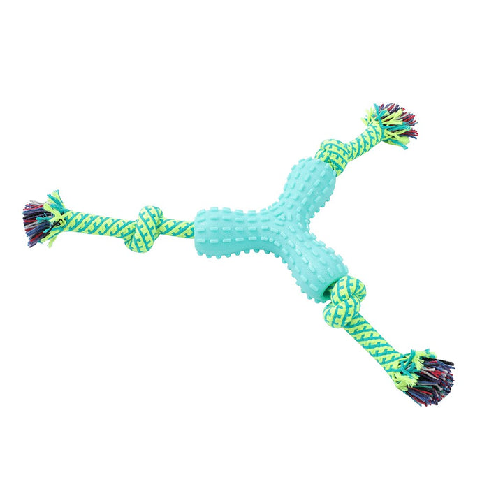 Paws & Claws TUG-O-MANIA RUBBER TRI-ROPE & TUGGER 55X1.7CM