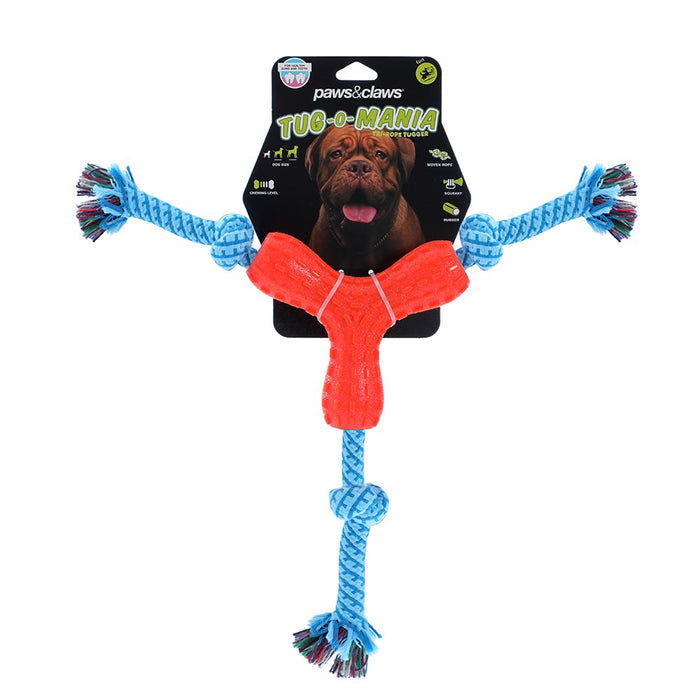 Paws & Claws TUG-O-MANIA RUBBER TRI-ROPE & TUGGER 55X1.7CM