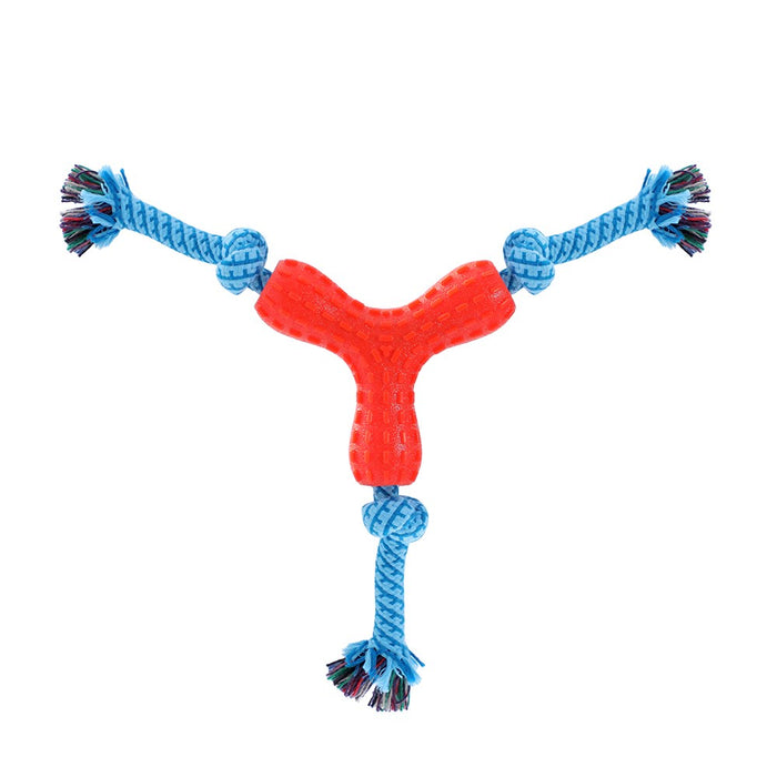 Paws & Claws TUG-O-MANIA RUBBER TRI-ROPE & TUGGER 55X1.7CM