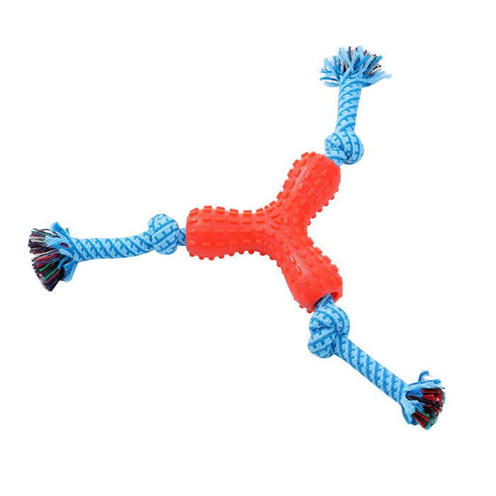 Paws & Claws TUG-O-MANIA RUBBER TRI-ROPE & TUGGER 55X1.7CM