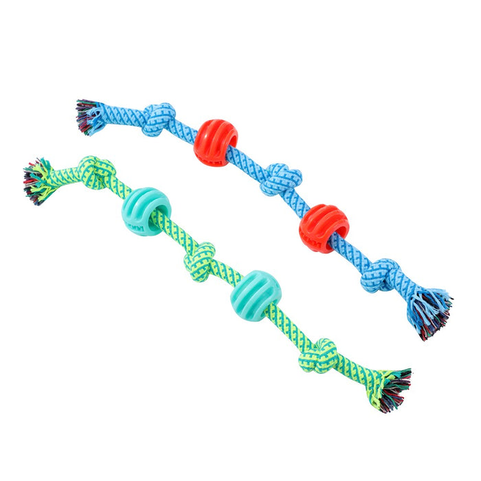 Paws & Claws TUG-O-MANIA RUBBER ROPE & BALL TUGGER 39X11.5X1.7CM