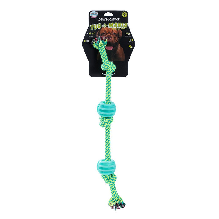 Paws & Claws TUG-O-MANIA RUBBER ROPE & BALL TUGGER 39X11.5X1.7CM