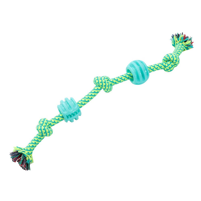Paws & Claws TUG-O-MANIA RUBBER ROPE & BALL TUGGER 39X11.5X1.7CM
