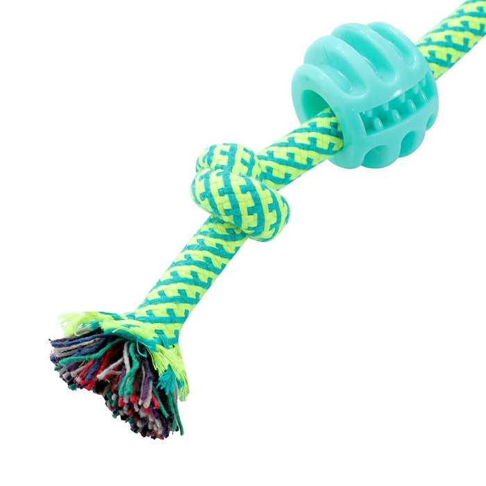Paws & Claws TUG-O-MANIA RUBBER ROPE & BALL TUGGER 39X11.5X1.7CM