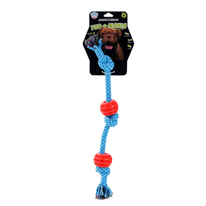 Paws & Claws TUG-O-MANIA RUBBER ROPE & BALL TUGGER 39X11.5X1.7CM