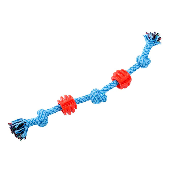 Paws & Claws TUG-O-MANIA RUBBER ROPE & BALL TUGGER 39X11.5X1.7CM