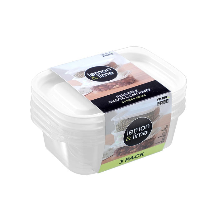 Lemon & Lime REUSABLE LUNCH CONTAINER RECT 3PK 400ML