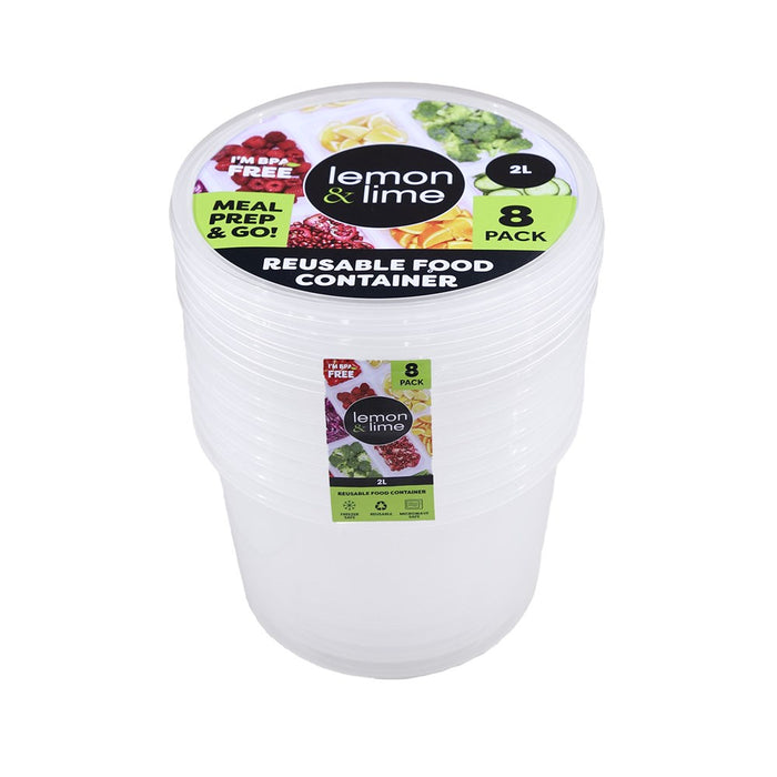 Lemon & Lime REUSABLE FOOD CONTAINERS 8PK ROUND 2L
