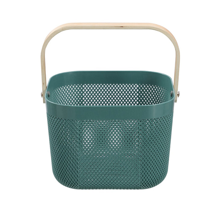 Boxsweden Mesh Plastic Basket Wood Handle 8.5L 24.5X24.5X18Cm