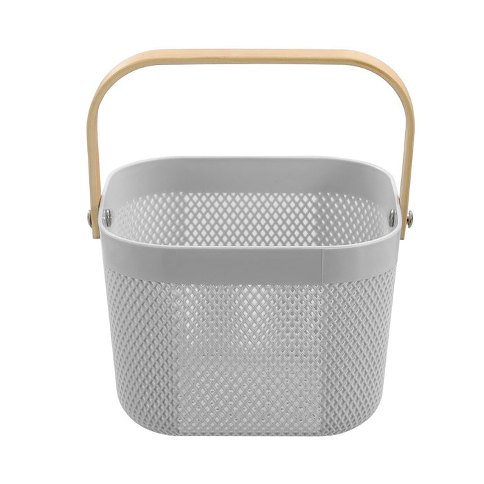 Boxsweden Mesh Plastic Basket Wood Handle 8.5L 24.5X24.5X18Cm