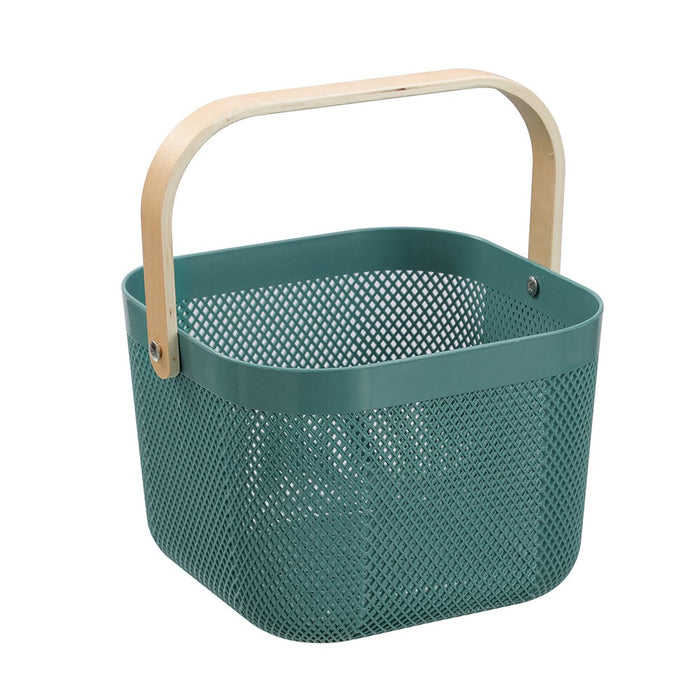 Boxsweden Mesh Plastic Basket Wood Handle 8.5L 24.5X24.5X18Cm