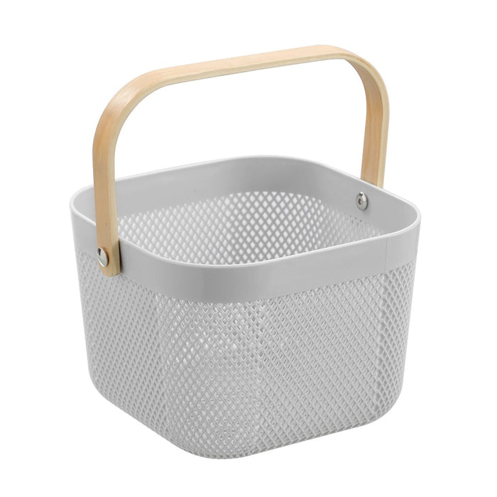 Boxsweden Mesh Plastic Basket Wood Handle 8.5L 24.5X24.5X18Cm