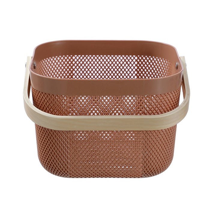 Boxsweden Mesh Plastic Basket Wood Handle 8.5L 24.5X24.5X18Cm