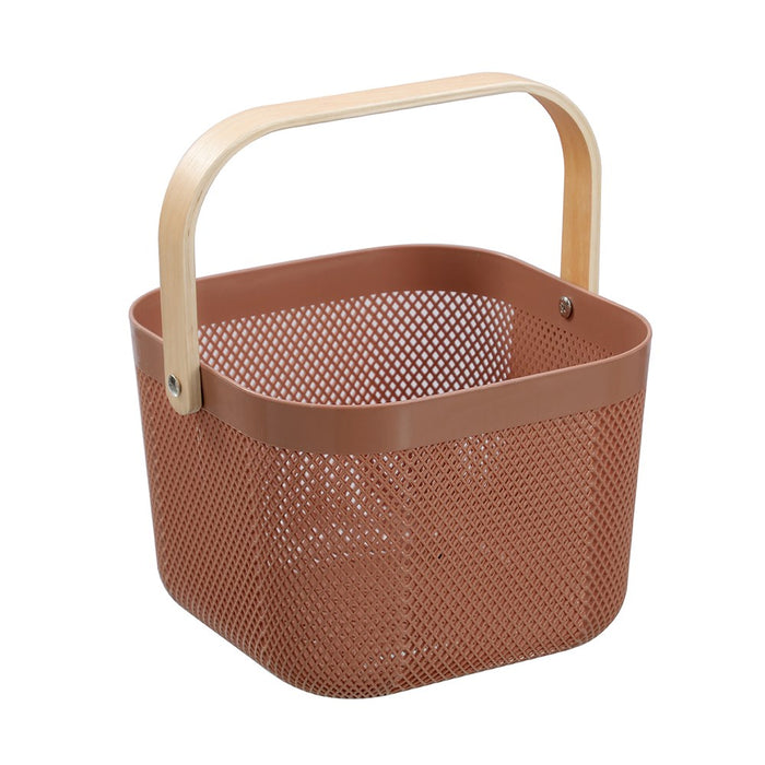 Boxsweden Mesh Plastic Basket Wood Handle 8.5L 24.5X24.5X18Cm