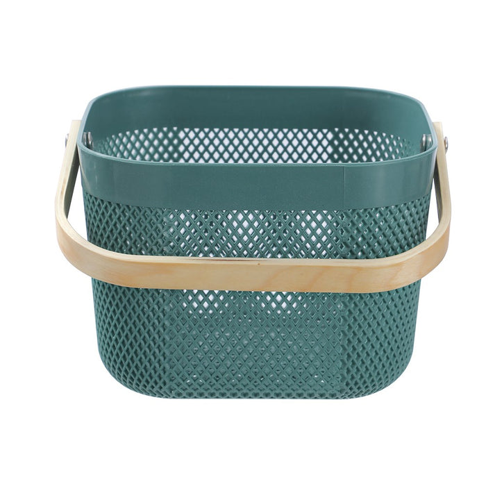 Boxsweden Mesh Plastic Basket Wood Handle 8.5L 24.5X24.5X18Cm