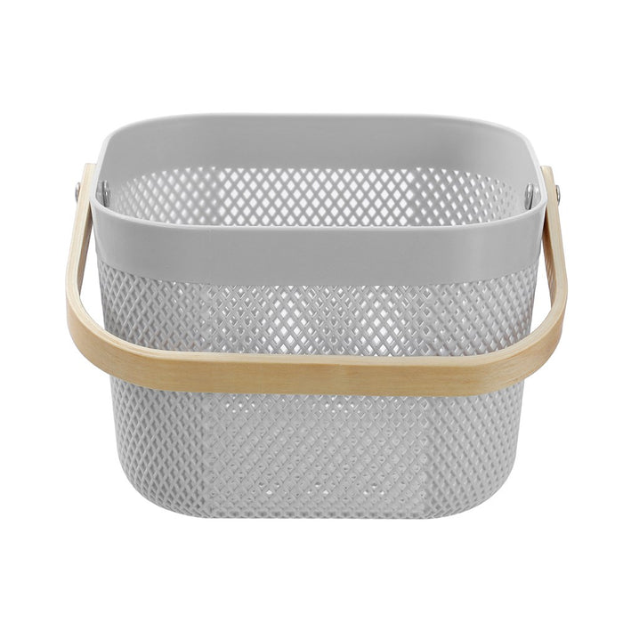 Boxsweden Mesh Plastic Basket Wood Handle 8.5L 24.5X24.5X18Cm