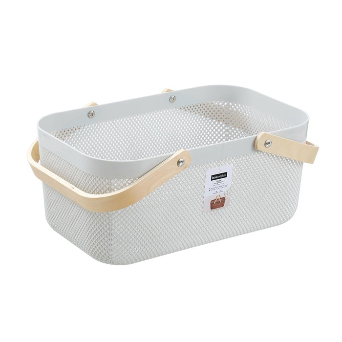 Boxsweden Mesh Plastic Basket Wood Handle 15L 40X24.5X18Cm
