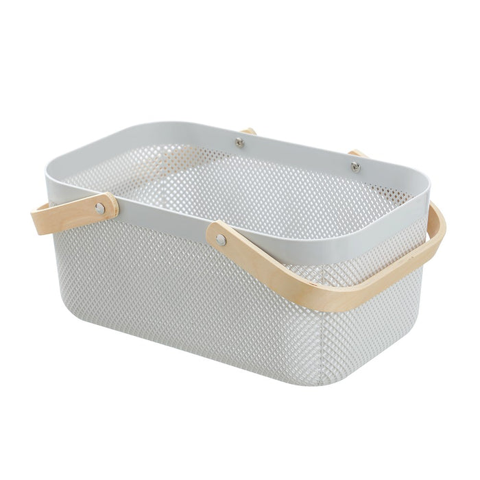 Boxsweden Mesh Plastic Basket Wood Handle 15L 40X24.5X18Cm