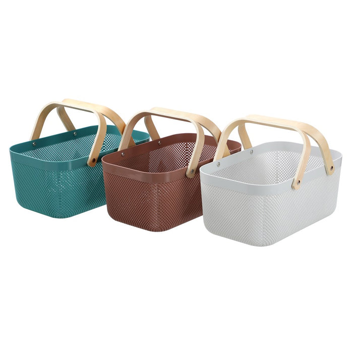 Boxsweden Mesh Plastic Basket Wood Handle 15L 40X24.5X18Cm